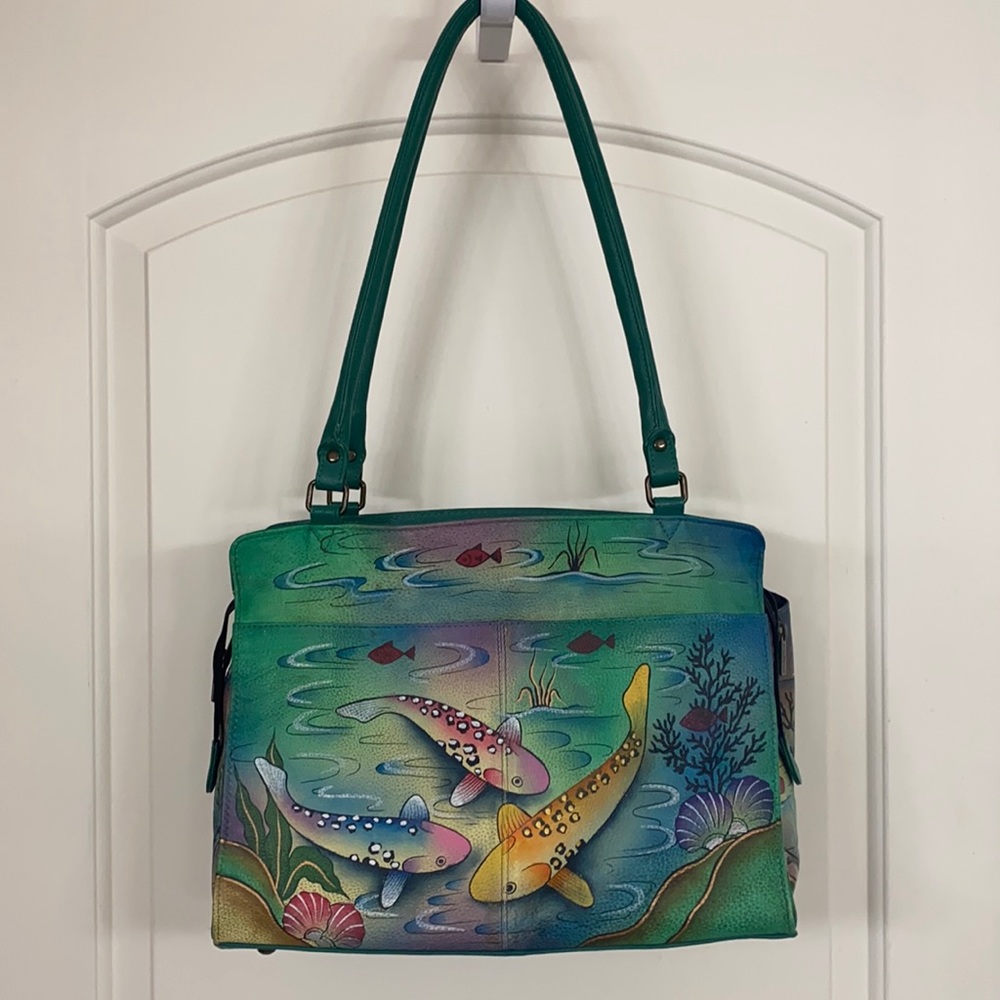 Anuschka HTF Koi Large Tote with matching zip around wallet